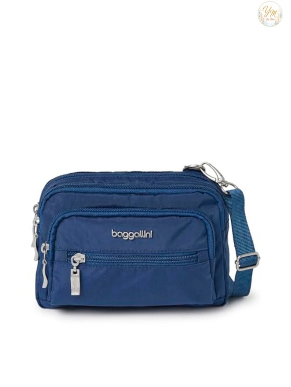 Baggallini Triple Zip Small Crossbody Bag for Women - Lightweight Convertible